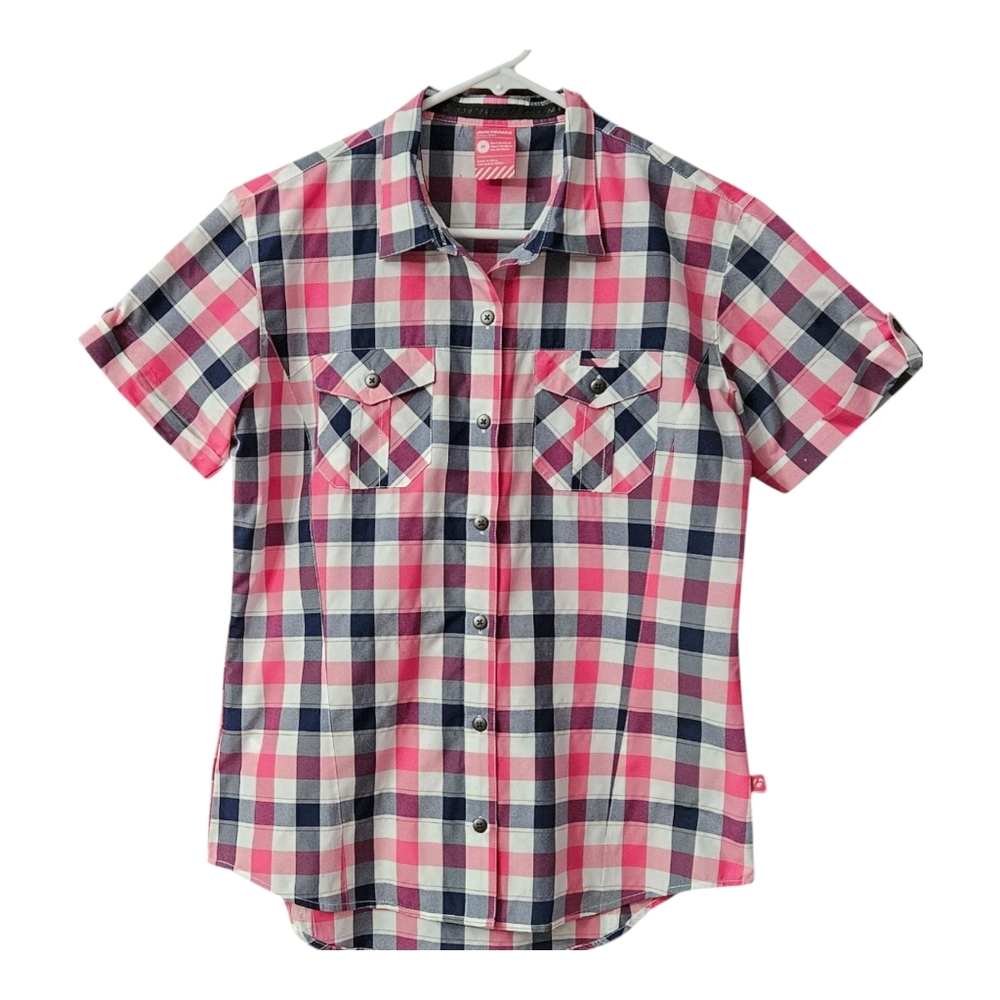 Bontrager Path Women's Button Up Shirt Size Medium Pink Navy Biking Cycling